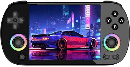 RG40XX H - Console di gioco portatile, schermo IPS da 4 pollici, sistema Linux, batteria da 3200 mAh con illuminazione RGB colorata a joystick, scheda TF 64G integrata e giochi 5528, supporto WiFi