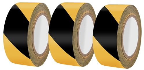 OQingluan Bodenmarkierungsband, Warnklebeband, Absperrband Gelb Schwarz | Gestreiftes Warnband zur Boden - aus Robustem PP, 48mm*50m/3 Rollen, Gelb Schwarz