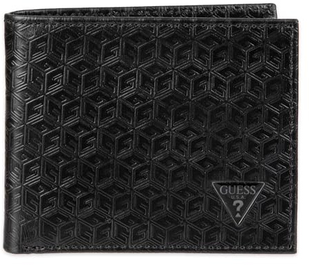 GUESS Mens Slim Leather Bifold Wallet Black Textured