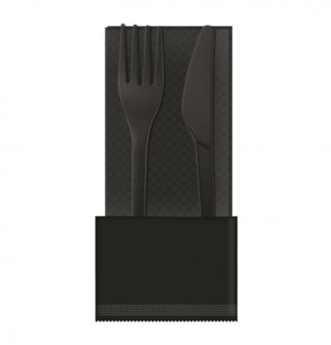 25/50/100/250 BIS DI POSATE IMBUSTATE CON TOVAGLIOLO - monouso - biodeagradabili - SET BIANCO Posate compostabili 100% Naturale (100 PEZZI NERO)