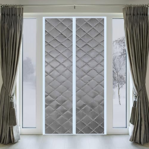 Magnétique Rideau De Porte, 110x180cm Isolant Thermique Isolation Porte Avec Coupe-vent Imperméable Isolation Phonique pour Porte d Entrée Intérieur/Patio/Coulissante(Gris)