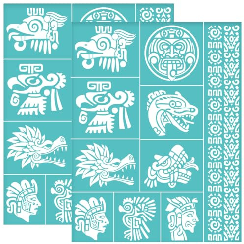OLYCRAFT 2pcs Pochoir Autocollant Maille 22x28cm Modèle Aztèque Autocollant Sérigraphie Modèle Tribal Modèle Aztèque Thème Réutilisable Net Modèle Transfert pour Bricolage T Shirt peinture