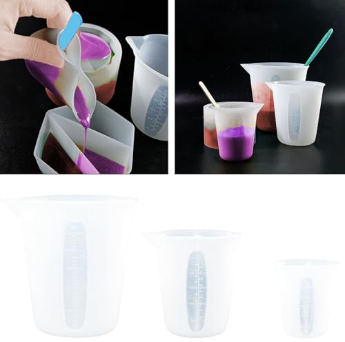 WYAHYQ 3Stück Messbecher Silikonbecher Set für Epoxidharz Backen Kerzenherstellung 100ml&250ml&500ml