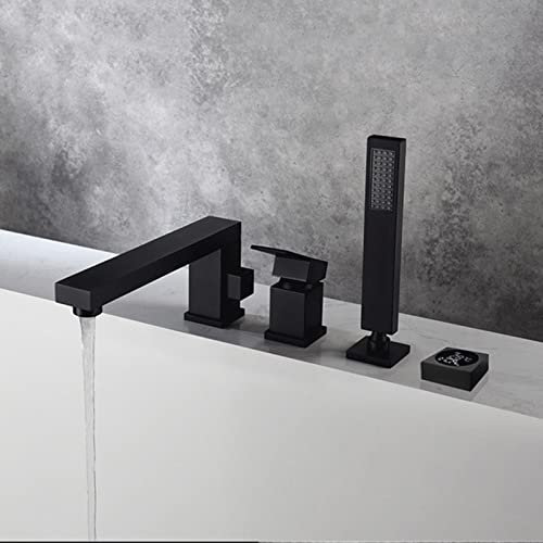 Badarmatur mit 4 Löchern, mit Dusche, modernes Badewannenarmaturen-Set für Badezimmer, Schwarz