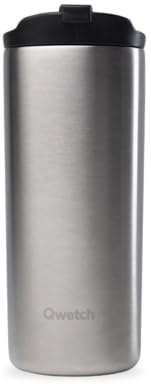 QWETCH - Travel Mug Isotherme - Inox Brossé 470ml - Thermo Café & Thé en Inox - 6h Chaud et 12h Froid - Étanche, Mug de voyage