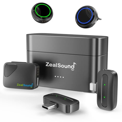 zealsound Mini Microfono Wireless (2TX+3RX), Microfono Lavalier Per *Phone DSLR Camera PC, 48kHz/24 Bit Con 100ft ANC 40h-battery, Riduzione Del Rumore, Hi-Fi Audio, Microfono Senza Fili Per Vlog