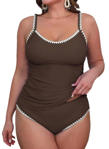 CUPSHE Tankini-set för kvinnor tvådelad baddräkt rund hals mitten stiga justerbara remmar snäcksydd (XS-4XL)