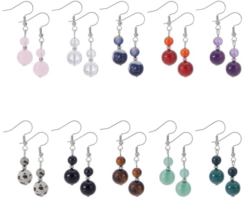 UNICRAFTALE 10 Farbe Edelstahl Echtem Stein Perlen Ohrringe Für Damen Chakra Ohrhänger Kristall Leicht Bunt Edelstein Ohrring Für Frauen Schmuck Geschenke