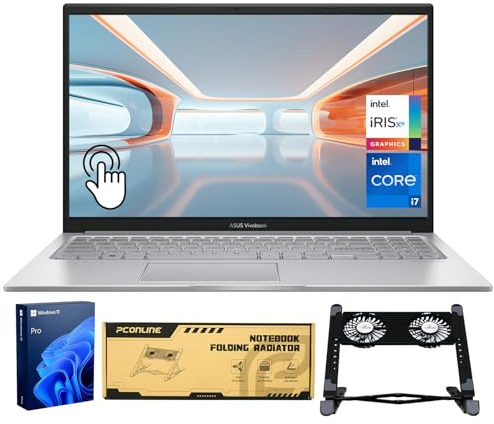 ASUS Vivobook - Computer portatile aziendale da 15,6, touchscreen FHD, Intel 10-Core i7-1355U, 16 GB di RAM, SSD da 1 TB, KB retroilluminato, HDMI, Win11Pro, bundle con radiatore pieghevole PCO