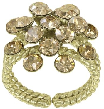 Konplott: Ring Magic Fireball shinny brass, klassischer Kristallblütenring in glänzend-goldener Fassung, für Damen/Frauen
