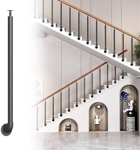 Barandilla Escalera, Pasamanos De Hierro Forjado Para Jardines, Porches, Entradas, Interior Y Exterior Escalera Montaje Lateral Postes De Balaustre De Escalera(Negro,37.4/95cm H)