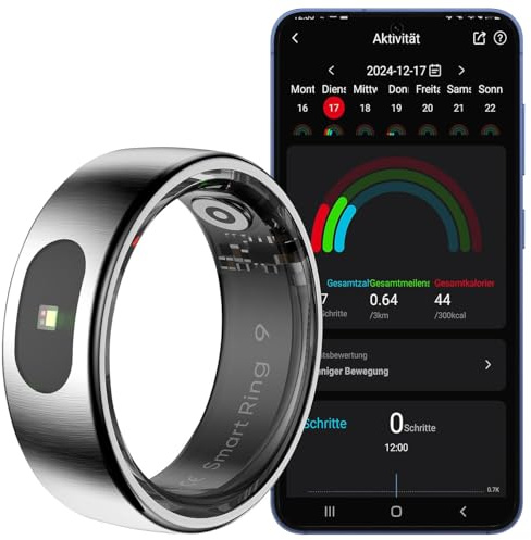 Newgen Medicals Fitness-Ring für Herren: Fitnesstracker-Ring, Touch-Bedienung, Herzfrequenz, SpO2, 5 ATM, Gr.57 (Fitness mit Touch-Steuerung, Activity-Tracker, Akkus)