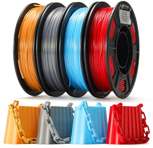 SainSmart Silk TPU Filament Bundle, filamento flessibile per stampante 3D in TPU 95A, 1,75 mm, superficie lucida in seta, confezione da 4 x 250 g, oro, argento scuro, blu, rosso