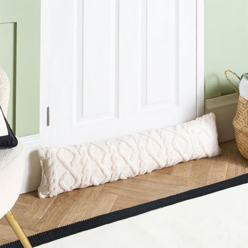 OHS Under Door Stop Cable Knit Decorative Wind Stopper Draught Excluder for Doors Cold Air Door Draft Excluder Stopper Cushion Noise Blocker for Bottom of Doors, Cream - 20 x 90cm