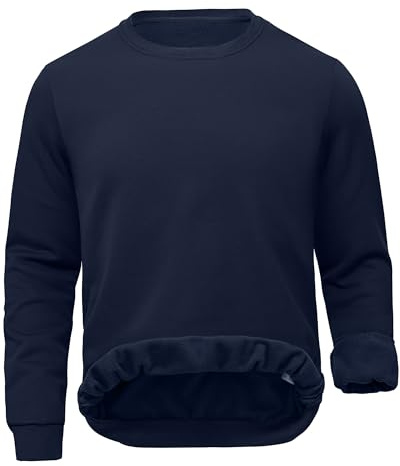 Tyhengta Mens Sweatshirt Round Neck Winter Pullover Sweaters Thermal Tops Fleece Lined Sweatshirts Warm Jumper Navy Blue,L