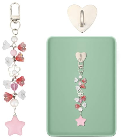 Sinbana E-Book Charm Set for Kindle e-Book & Cellphone Accessories | 6x1in Adorable E-Reader Charm Chain with Heart-Shaped Hook, Pink Star Design, Kindle e-Book & Cellphone Accessories