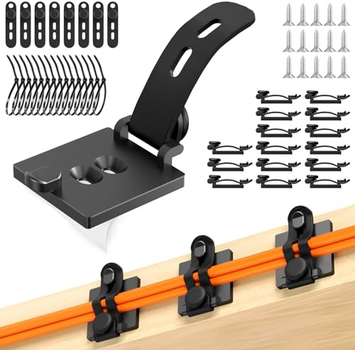 Kanemc Cable Tidy Clips 15 Pack, Elastic Silicone Self-Adhesive Cable Management Wire Organiser, 2 Stage Adjustable Wire Clips Cable Organiser for Office, Home, Under Desk, HDMI, USB, PC, Wall(Black)