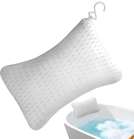 Cojín de Cabeza de bañera - Almohadilla de Cuello ergonómica de Soporte de Malla Blanca, Almohada Impermeable de SPA, Accesorio de Descanso Antideslizante | Cojín de Cabeza de bañera de Malla Blanca