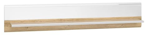 FURNLUX Adagio Étagère murale, panneau de particules/MDF/HDF avec ABS, chêne et blanc brillant pur, 134 x 20 x 25 cm, 7 kg, montage mural