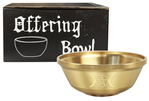 Altar Ritual Bowl - Elegant Brass Pentagram Decor, Mystical Carved Dish, Sacred Symbol Design, Tabletop Accent | Pentacle Meditation Serving Plate for Ceremony Incense Smudging Prayers Yoga Women Men