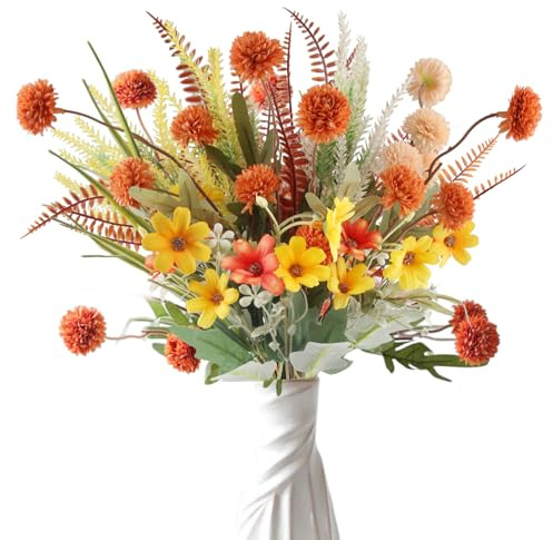 CYIOU 9 Stück Herbstblumen Künstlich Wie Echt Künstlicher Blumenstrauss Herbstdeko Blumenstrauß Kunstblumenstrauß Herbst Dekoration für Herbstdeko Hochzeit Zuhause Tischdeko Wohnzimmer Deko