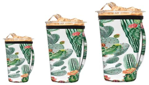 Lot de 3 manchons isothermes réutilisables en néoprène pour tasse à café, cactus tropical, succulent, cactus succulent, fleur du désert, plante verte, porte-tasse à café durable pour boissons chaudes
