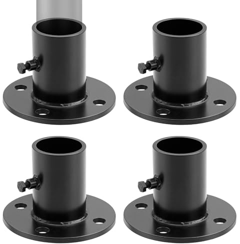 YESiDEA 4 Pcs 1-3/8'' Chain Link Fence Pole Plange, Round Fence Post Base Surface Mount Black