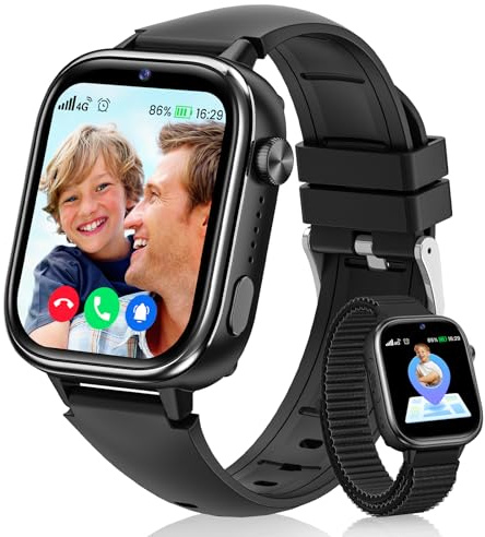 Oliimptek 4G Montre Connectée Enfant, Smartwatch Enfants GPS avec Appel Vidéo, Chat Vocal, SOS, Mode École, Podomètre, Réveil, Jeux, Montre Intelligente Enfant Cadeau pour Garçon Fille, Noir