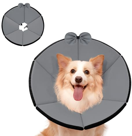 Halskedja hund mjuk, hundkrage läckageskydd ventilerande, justerbar skyddskrage, lämplig för husdjur efter operation eller hudklåda (grå, XL (hals:34–39 cm))