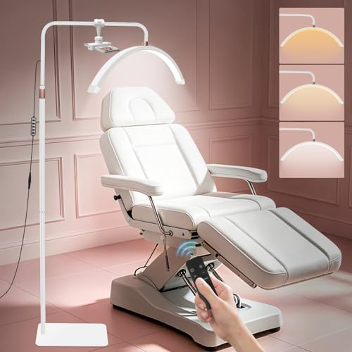 Diesisa Halbmond Stehlampe für Wimpern: 36W Dimmbar Wimpern Lampe - 360° Drehbarer Lichtkopf - LED Wimpernlichter Mit Handyhalterung – Höhenverstellbar - für Wimpernstylisten,Tattoo,Nageldesigner-Weiß