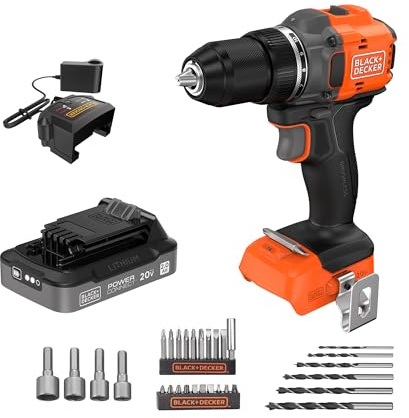 Black+Decker 20V MAX Cordless Brushless ½-in. Drill Driver, 30 Pc. Drill Bit Set and Screwdriver Bit Set, 2Ah Battery and Charger Included, PowerConnect Electric Drill Cordless (BLD782PK30D1)
