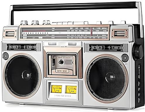 Boombox Bluetooth portátil con radio AM/FM, amplificador de graves y altavoz integrado, estilo retro clásico, soporta entrada SD/USB para reuniones familiares y viajes