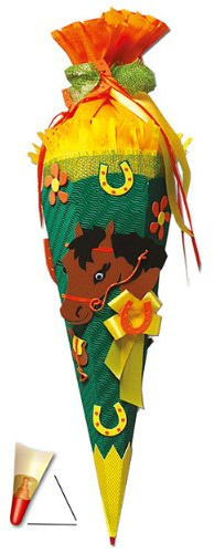 BASTELSET Schultüte - Pferd 50 cm - mit Holzspitze - Zuckertüte Roth - ALLE Größen - 6 eckig Mädchen Pferde Fohlen Haustier Pferdefan Tiere