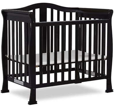 Dream On Me Addison 4-in-1 Convertible Mini Baby Crib in Black, GreenGuard Gold & BSA, Non-Toxic, Pinewood, Converts to Mini Daybed & Twin Bed, 1″ Mattress Pad, Best for Small Nursery