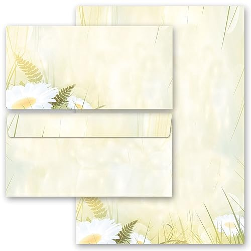 20-pc. Complete Motif Letter Paper-Set Daisies 10 Sheets of Stationery Paper + 10 Matching envelopes DIN Long windowless