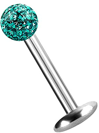 Titan Piercing Labret Stecker 4 mm Platte mit 1,2 mm Stärke x 8 mm Länge + 3 mm Epoxykugel in grün-türkis