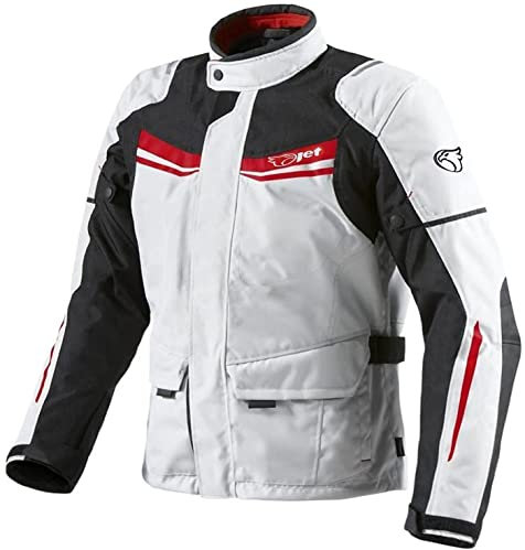 Jet Blouson Veste Moto Homme Imperméable Avec Armure Textile Aquatex (Blanc Rouge, M (EU 48-50))