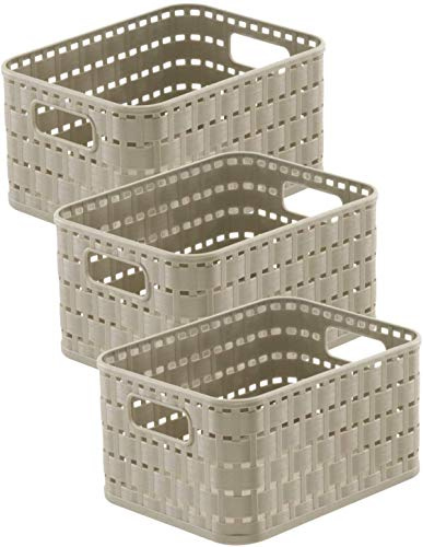Rotho Country 3er-Set Aufbewahrungskiste 2l in Rattan-Optik, Kunststoff (PP) BPA-frei, cappuccino, 3 x A6/2l (18.3 x 13.7 x 9.8 cm)