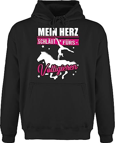 Hoodie Herren Pullover Männer - Pferde - Mein Herz schlägt fürs Voltigieren - weiß/fuchsia - XXL - Schwarz - reiter-hoodie pferdeliebhaber hoddie kapuzenpulli sprüche pferd herzen pulli reiten