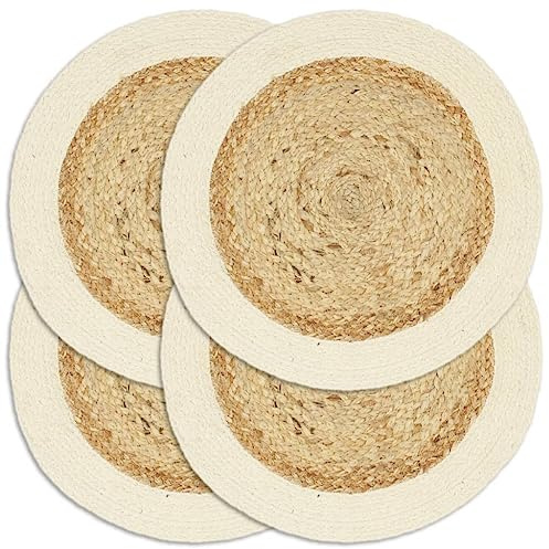vidaXL 4X Tischset Platzmatte Platzset Platzdeckchen Platzdecke Tischdeko Platzmatten Tischmatte Untersetzer Uni Natur 38cm Rund Jute Baumwolle
