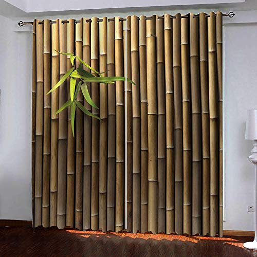 HANTAODG Gardine Vorhänge Gelber Minimalistischer Bambus Vorhang Blickdicht - 2Er Set Gardinen Blickdicht Ösenschal Verdunkelungsvorhänge Für Schlafzimmer Kinderzimmer 150X166Cm