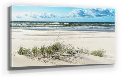 Atemberaubendes Ostsee Panorama Leinwand-Bild 120x60cm, Motiv Dünen-Gras. Ein einzigartiges XXL Wandbild als Deko für Wohnzimmer, Schlafzimmer, Küche. Aufgespannt auf Holzrahmen
