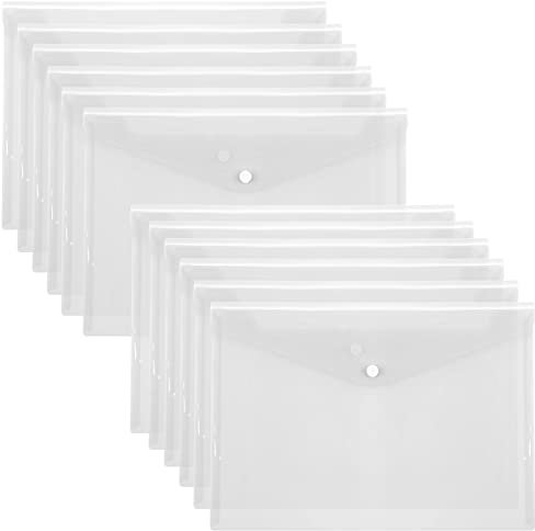 FYY Dokumententaschen A4, Klarsichthülle Mit Druckknopf, Sichttasche Transparent, Dokumentenmappe für Schulbüro, Hausaufgaben, Datei, Papier, Quittungen, 12 Stück
