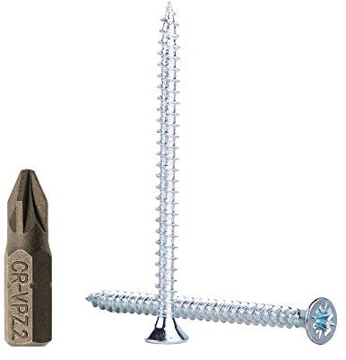 Lot de 50 vis à bois en acier zingué 4,5 x 70 mm, vis à bois pour aggloméré, vis universelles Pozi-Drive PZ entièrement filetées, tête fraisée Pozidriv (50, 4,5 x 70 mm)