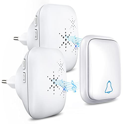 Timbre inalámbrico sin pilas, para exteriores, resistente al agua con 2 receptores, IP68, resistente al agua, inalámbrico, alcance de 150 m, 4 niveles de volumen, 37 tonos de timbre, para puerta de