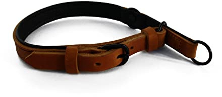 Zugstopp Lederhalsband Cognac, schwarz matt Gr. 60