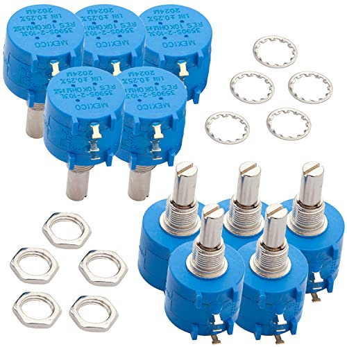 AZDelivery 5 x mehrgang rotary Potentiometer mit Schutzwiderstand 3590S-2-103L 3590S 1K 2K 5K 10K 20K 50K 100K Ohm mit einstellbarem Widerstand für Elektronik-Projekte