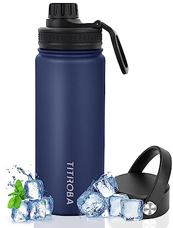 TITIROBA Edelstahl Trinkflasche 600ml Auslaufsicher Thermosflasche BPA Frei Isolierflasche Vakuum Doppelwand Isolierung Navyblau