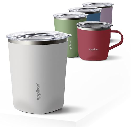 eppikan eppiLungo Edelstahl Thermobecher, Isolierbecher, Kaffeetasse, Trinkbecher, Thermotasse 220ml, 280ml mit Deckel, für Kaffee und Tee (Crayon Grey, 280 ml)