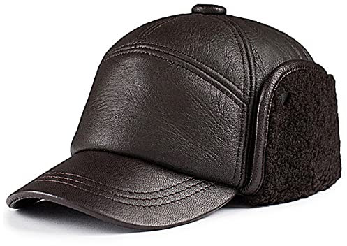 JIARY Leder Wintermützemit Ohrenklappen,Unisex Warme Schneedichte Fliegermütze,Schlittschuhlaufen und andere Outdoor-Aktivitäten,Dark Brown,XXL (59~60cm)